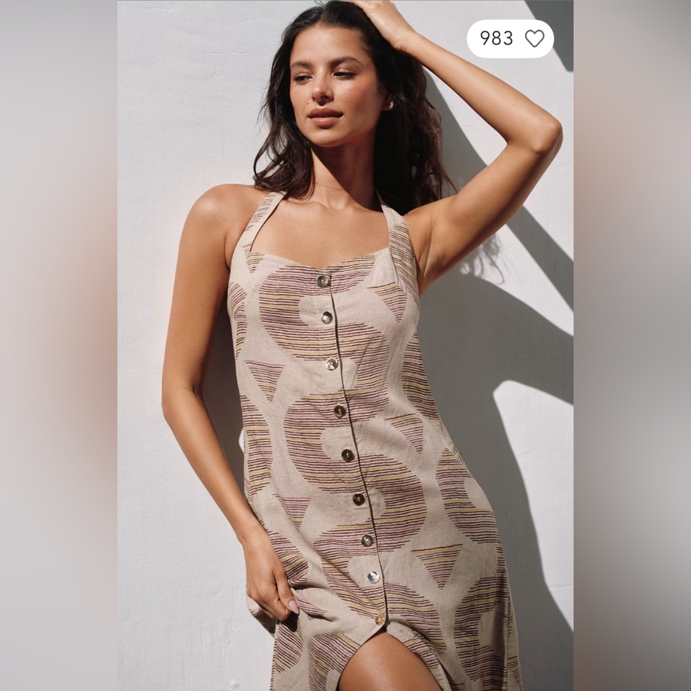 ✨ Anthropologie Linen Halter Button-Front Maxi Dress Sz XL - Picture 3 of 7